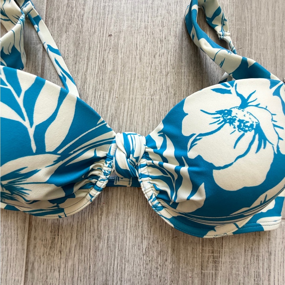Shade & Shore Underwired Bikini Top 34D Blue Floral Padded Adjustable Strap
